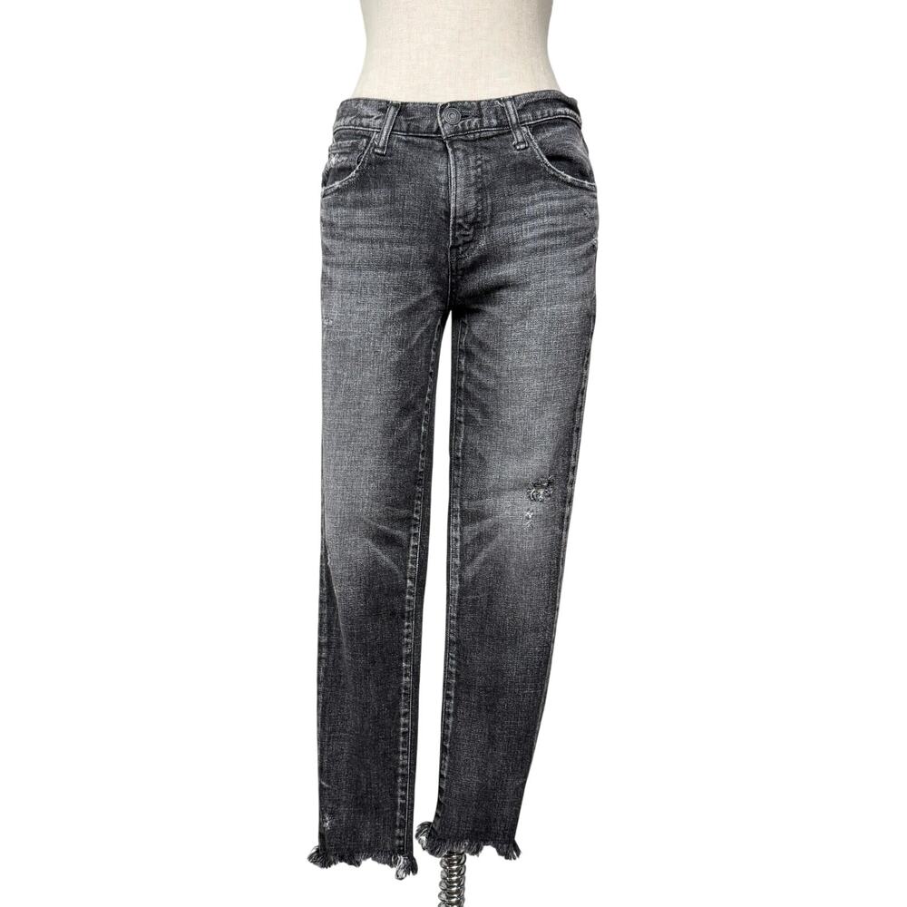 Moussy Vintage Black Wash Skinny Jeans Raw Hem Women 27 Made in Japan